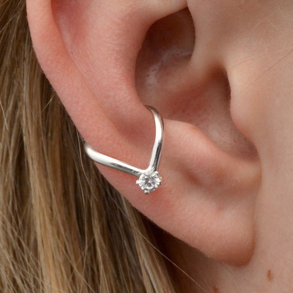 Chevron CZ Ear Cuf • Sterling Silver or Gold Filled • No Piercing Jewelry