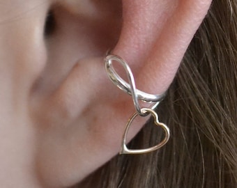 Dangle Heart Ear Cuff • Sterling Silver or Gold • Decorate Without Piercing • EC312