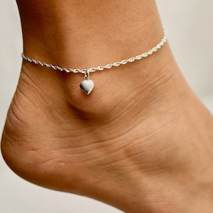 Heart Anklet • Sterling Silver, Gold or Rose Gold • Custom Sized • ANK01