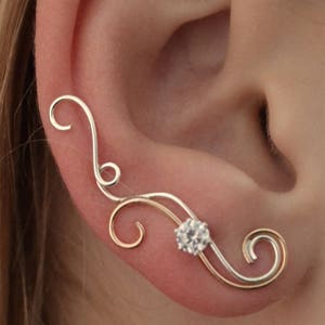 Swirling with CZ • Ear Climber • Ear Crawler • Ear Climbers • Ear Jewelry • Gift for Her • Gold Ear Climber • Two Tone Ear Climber • EP21-CZ