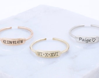 Personalized Toe Ring • Coordinates Toe Ring • Roman Numeral Ring • Sized or Adjustable Toe Rings for Women • Custom Name Rings