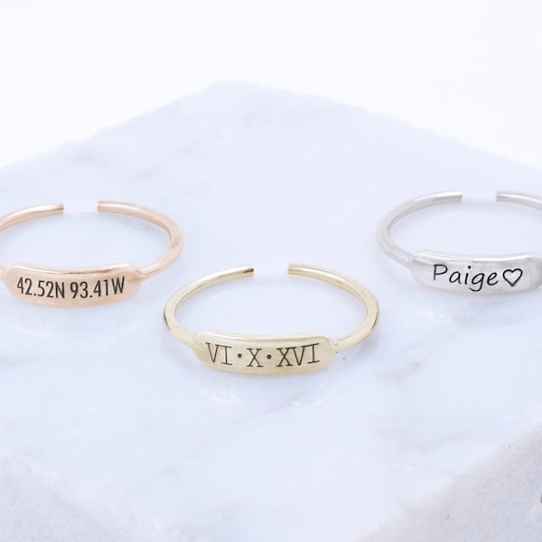 Personalized Toe Ring • Coordinates Toe Ring • Roman Numeral Ring • Sized or Adjustable Toe Rings for Women • Custom Name Rings