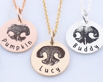 Engraved Dog Nose Print Necklace: Sterling Silver Pet Memorial Jewelry