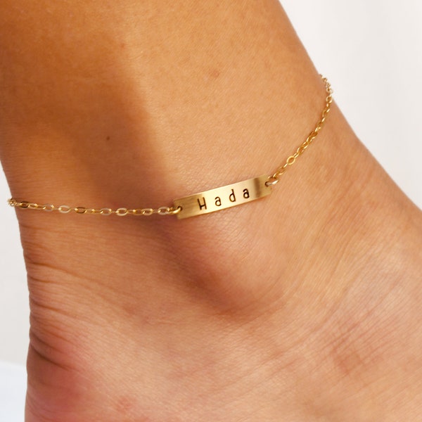 Bar Anklet or Bracelet Personalized  • Custom Engraved Anklet Bracelet, Monogram Anklet • Sterling Silver, Gold, Rose • Gift for Her