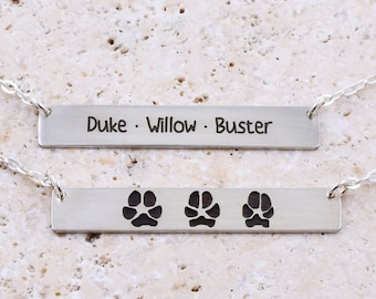 Real Dog Paw Print Necklace Bar • Actual Dog or Pet Paw Print Jewelry • Cat Paw Print Necklace • Memorial Dog Loss Gift for Dog Lovers