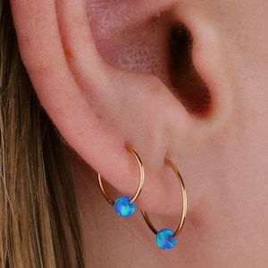 Tiny Hoops with Opals • Tiny Hoops • Cartilage Hoops • Small Hoops • Huggie Hoops • Gold Hoop Earrings • Opal Earrings • Birthday Gift