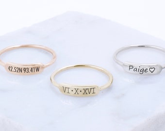 Personalized Bar • Thumb Ring • Roman Numeral Ring • Coordinates Thumb Ring • Custom Name Rings • Sterling Thumb Ring • Thumb Ring for Women