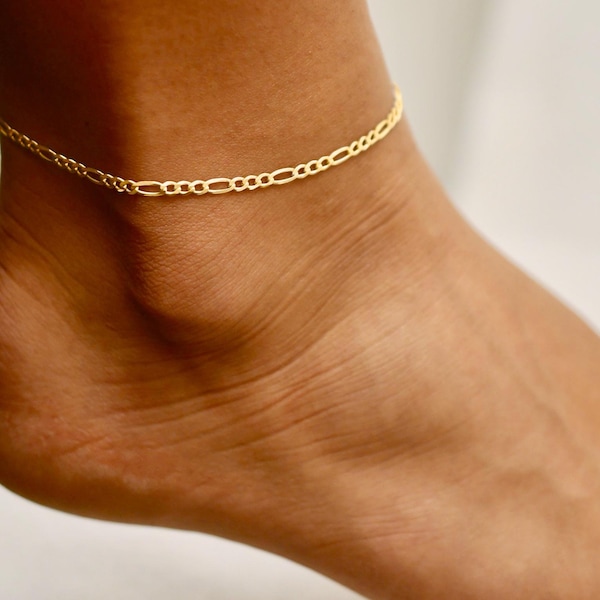 Bracelet de cheville Figaro • Or vermeil • Tailles personnalisées pour s'adapter à toutes les chevilles • ANK09