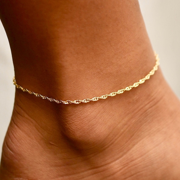 Twisted Anklet • Gold Vermeil or Sterling Silver • Custom Size Fit Any Ankles • ANK01