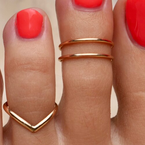 Gold Toe Ring Set. Toe Ring Minimalist Jewelry Polished Rose Etsy