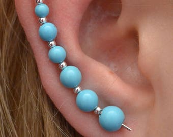 Turquoise Ear Climber • Sterling Silver or Gold • Only One Piercing Needed • EP28-TURQ