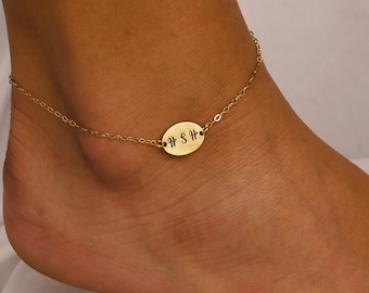 Engraved Initials Anklet • Personalized Couples Anklet • Valentines Gift • Gold Engraved Anklet  • Personalized Ankle Jewelry • Gift For Her
