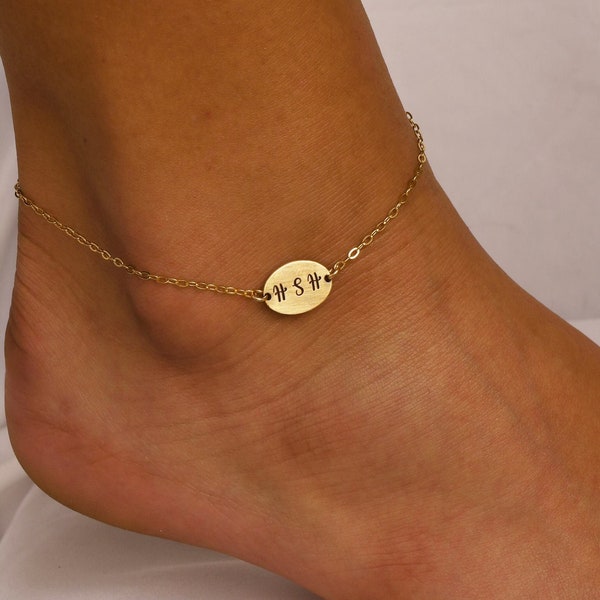 Engraved Initials Anklet • Personalized Couples Anklet • Valentines Gift • Gold Engraved Anklet  • Personalized Ankle Jewelry • Gift For Her