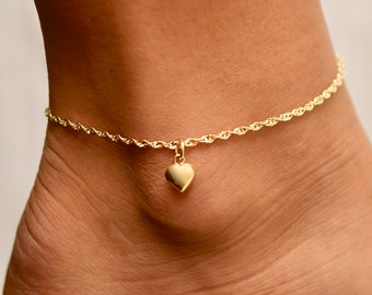 Heart Anklet • Mothers Day Gift • Gold Anklet • Silver Anklet • Anklets • Ankle Bracelet • Anklets for Women • Twisted Anklet •ANK01