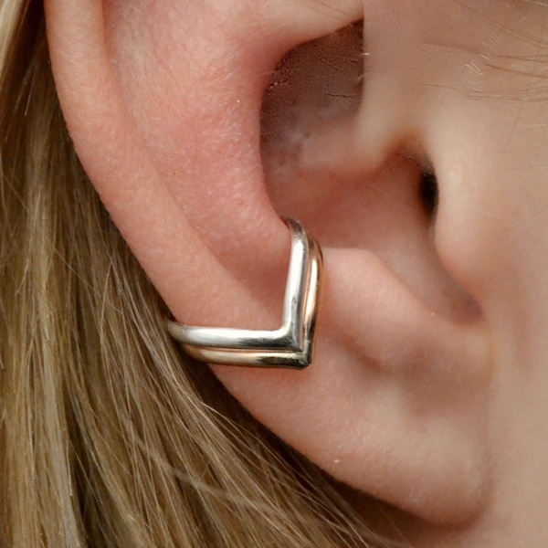 Chevron Ear Cuff • Two-Toned, Sterling Silver, Gold Filled, or Rose Gold • No Piercing • EC318
