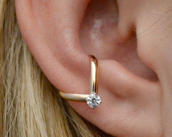 Ear Cuff Chevron with CZ • Sterling Silver or Gold Filled • Decorate Without Piercing • EC326