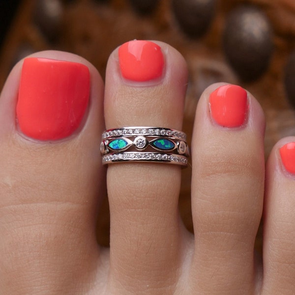 Opal Toe Ring Set • Toe Ring • Toe Rings • Midi Rings • Opal Rings • Sterling Toe Rings • Opal • Sized Toe Rings • CZ Dazzler • TR06/TR64