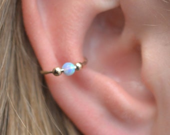 Opal Bead • Ear Cuff • Opal Ear Cuff • Gold Ear Cuff • Opal Jewelry • Silver Ear Cuff • No Piercing • Gift for Her • Middle Fit • EC316