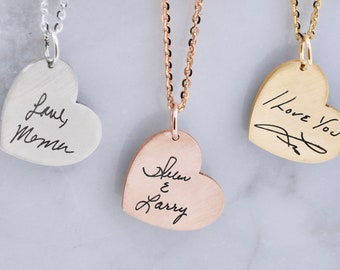 Actual Handwriting Necklace • Gold Heart Necklace • Real Handwritten Heart Jewelry • Memorial Necklace • Personalized Heart Necklace