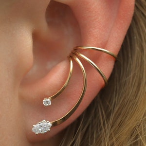 Marquise Ear Wrap Ear Wraps Gold Ear Cuff Ear Crawler Silver Ear Cuff Ear Cuff No Piercing Fake Piercing EW111 image 1