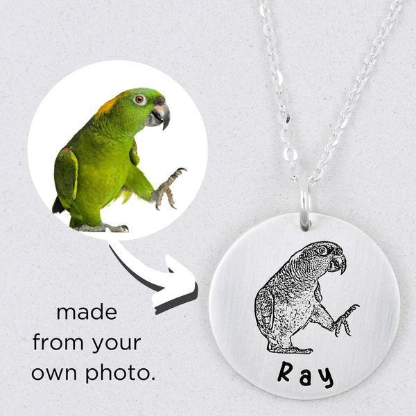 Pet Portrait Jewelry Necklace • Pet Photo Jewelry Necklace • Engraved Pet Photo • Memorial Pet Necklace • Bird Loss Gift Jewelry • Pet Loss