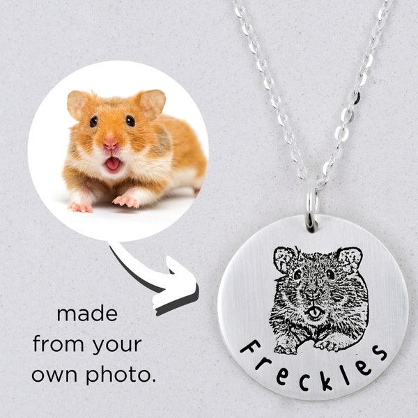 Pet Portrait Jewelry Necklace • Pet Photo Jewelry Necklace • Engraved Pet Photo • Memorial Pet Necklace • Hamster Loss Jewelry • Pet Loss