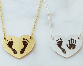 Custom Footprint Handprint Heart Necklace • Sterling Silver, Gold Filled