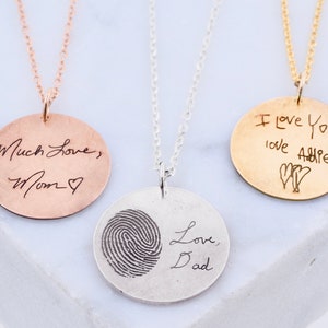 Actual Fingerprint  and Real Handwriting Necklace • Memorial Fingerprint Jewelry • Memorial Gift • Gift for Children • Gift for Mom