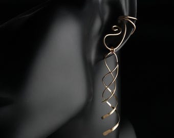 Ear Saver with Double Long Dangle Ear Cuff • 14k Gold Filled • Non Pierced Jewelry • EW103
