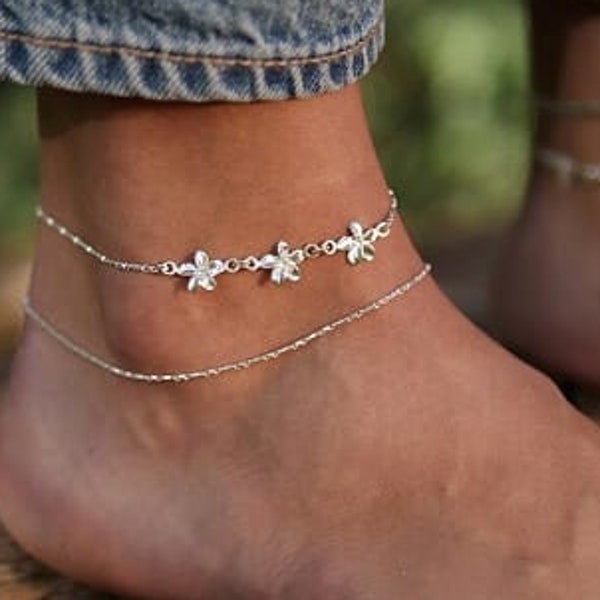 Plumeria Anklet • Anklets • Flower Anklets • Anklet • Layered Anklets • Anklets for Women • Hawaiian Jewelry • Anklet Set • Hawaiian Anklet