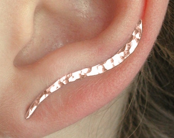 Hammered Wave Ear Climber • Rose Gold • Only One Piercing Needed • EP04