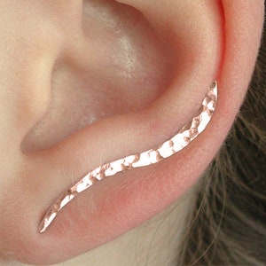 Hammered Wave Ear Climber • Rose Gold • Only One Piercing Needed • EP04