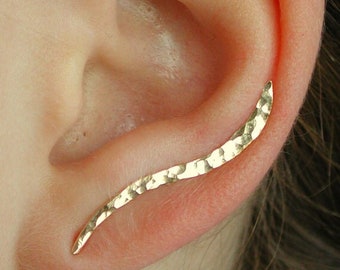 Ear Climber • Hammered Ear Climber • Minimalist Ear Climber • Ear Crawler • Up the Ear Earring • Gift for Her • Gold Ear Climber • EP04