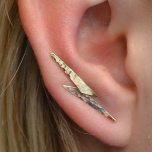 Lightning Bolt • Ear Climber • Earring • Hammered Minimalist Ear Pin • Ear Climbers • Ear Sweep • Gold Filled and Sterling Silver • EP20