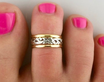 Hawaiian Toe Ring Set • Toe Rings • Toe Ring • Stack of Three Rings • Midi Ring • Flower Toe Ring • Stacking Rings • Silver Ring • TR01/TR51