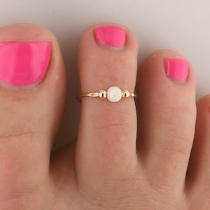 Opal Bead Adjustable Toe Ring Toe Ring Silver Toe Ring Minimalist Ring Midi Ring Gold Toe Ring Opal Toe Rings TRA82 image 1
