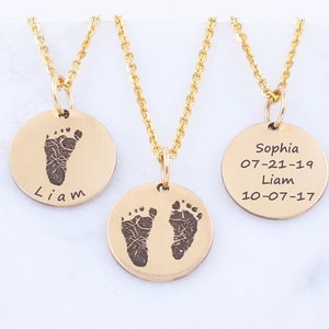 Actual Footprint Necklace Personalized Footprint to Handprint Necklace Mother or Baby Gift Footprint Charm Mothers Day Gift image 1