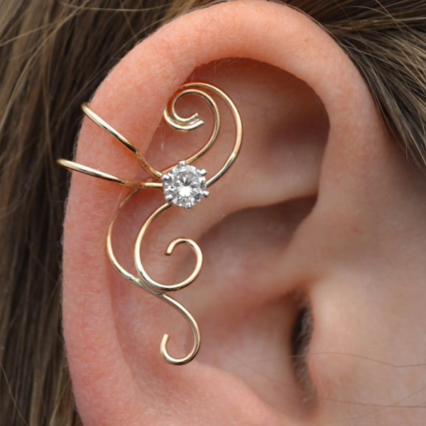 Swirling CZ • Ear Cuff • Gold Ear Cuff • Gold Ear Cuffs • Cartilage Ear Cuff • Helix Ear Cuff • Silver Ear Cuff • Non Pierced • EC807