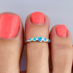 Five Opals Adjustable Toe Ring Toe Ring Adjustable or Sized Toe Ring Toe Rings for Women Opal Jewelry Gift for Her TRA83 Sterling /Blue Opal