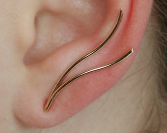 Dubbele golf • Oorklimmer • Minimalistische oorklimmers • Minimalistische oorbel • Oorcrawler • Cadeau voor haar • Gouden oorpin • Omhoog in het oor • EP05