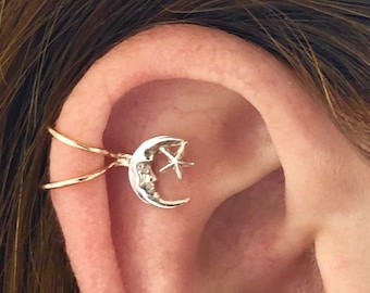 Moon Ear Cuff • Two-Toned or Sterling Silver • No Piercing Jewelry • EC812
