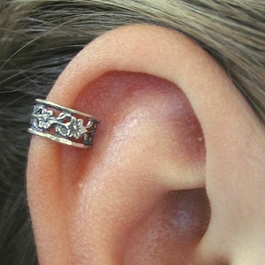 Floral Lace Ear Cuff Non Pierced Ear Cuff Sterling Ear Cuff Helix Ear Cuff Cartilage Ear Cuff No Piercing EC613 image 1