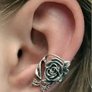 Rose • Ear Cuff • Sterling Silver or Gold Vermeil • Single Side or Pair • Ear Cuffs • Middle Fit Ear Cuff • Conch Ear Cuff • Rose Ear Cuff