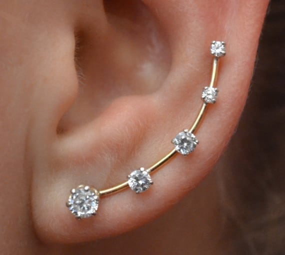 CZ Ear Climber Diamond Ear Climber Ear Climbers Ear Crawler up the Ear Earring Ear Crawlers Ear Pin Ear Pins EP02 5 Etsy