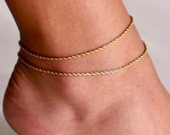 Cavigliera In Corda Placcata Oro 14k &ndash; Lunghezza 9,5 Pollici, Garanzia A Vita, Da Donna