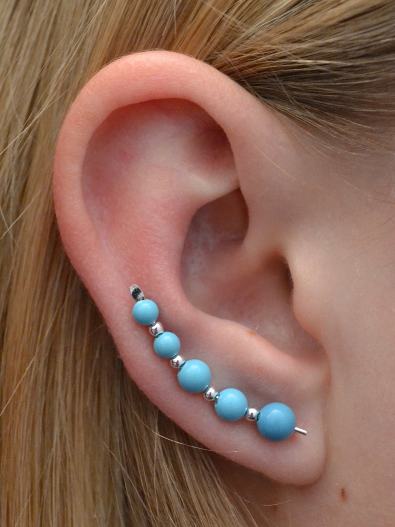 Turquoise Ear Climber Ear Climbers Turquoise Earring Ear Pin Ear Crawler Silver Ear Climber Up the Ear Ear Pins EP28-TURQ image 1