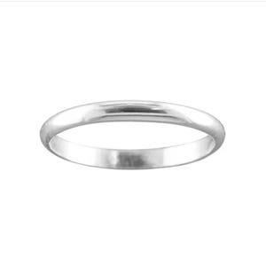 May include: A simple silver band ring.