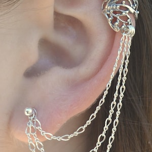 Ohrmanschette mit Kette • Schmetterlingsflügel • Ohrring Kette • Ohr wickeln • Ohrmanschetten • Boho Ohrringe - Ohrring mit Kette - Boho Ohrmanschette