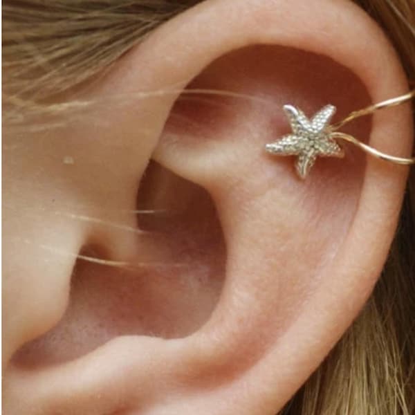 Starfish-oormanchet • Sterlingzilver of tweekleurig • Decoreren zonder piercing • EC817