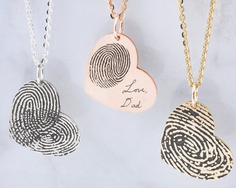 Actual Fingerprint Heart Necklace • Actual Handwriting Heart Jewelry • Memorial Gift • Memorial Charm • Grief Gift•  Loss Gift •Gift for Mom
